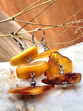 Amber Jewelry Lightweight Earrings Nuggets Silver Earrings Hypoallergenic